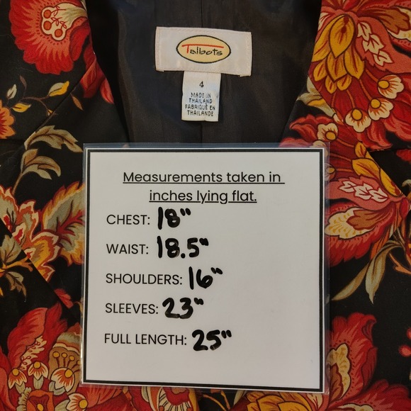 Vintage Talbots Floral Womens Blazer Jacket Size 4 Red Orange Botanical Tapestry - Picture 7 of 9